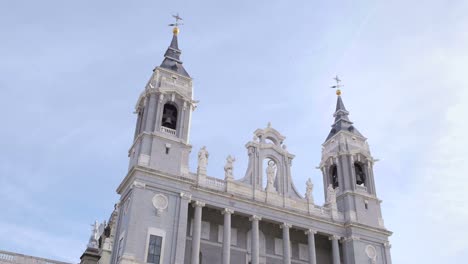 View-of-Madrid,-Spain,-cathedral,-church,-square