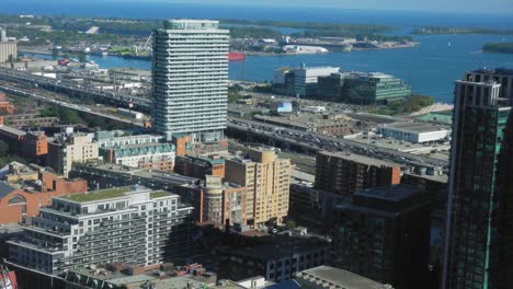 Elevated-view-of-cityscape-during-daytime,-Toronto,-Ontario,-Canada