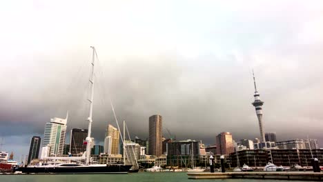 Auckland,-Nueva-Zelanda.-Centro-de-la-ciudad-y-al-puerto,-Lapso-de-tiempo