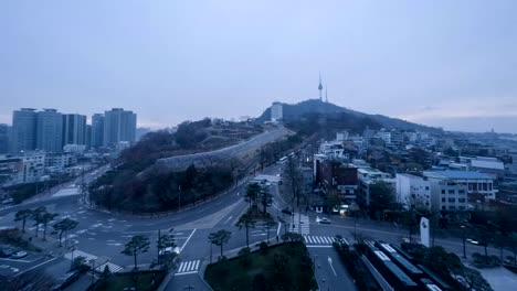 South-Korea-Seoul-city-TV-tower-sunset-day-time-lapse