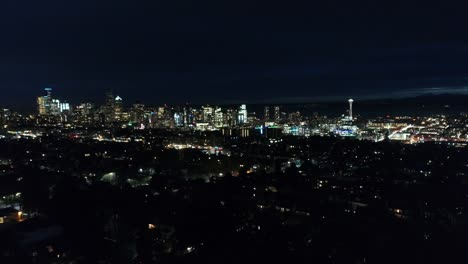 Seattle-Washington-Night-Lights-antena-del-horizonte-al-atardecer