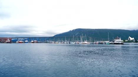 View-of-a-marina-in-Tromso,-North-Norway