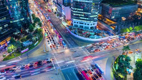 Timelapse-Verkehr-im-Gangnam-City-in-Seoul,-Südkorea