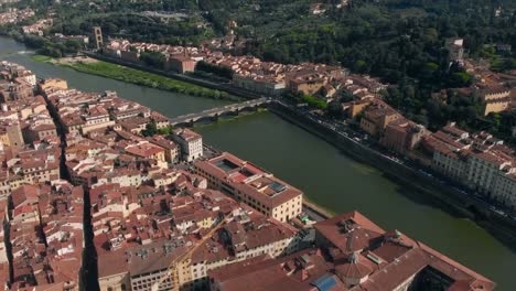 Aerial-View-of-Florence,-Italy,-Michelangelo-square-aerial-view,-Arno-River-and-bridges-4K