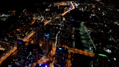 Timelapse-aerial-of-traffic-in-Toronto,-Canada-at-night