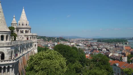 Fishermen's-Bastion,-Budapest,-Hungary.-Panoramic-view-of-the-Danube-River-and-the-city