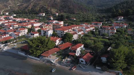 Aerial-view-of-the-small-Greek-village-on-the-shore-of-the-Aegean-Sea