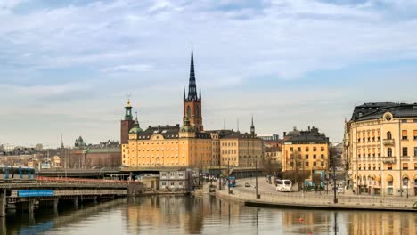 Stockholm-Sweden-time-lapse-4K,-city-skyline-timelapse-at-Gamla-Stan-and-Slussen