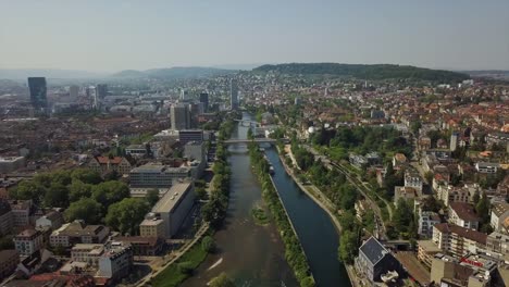 Sonntags-zurich-Innenstadt-Luft-Panorama-4k-Schweiz