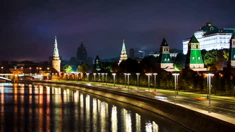 Timelapse-view-of-historical-center-Moscow-center-with-river,-kremlin-and-traffic