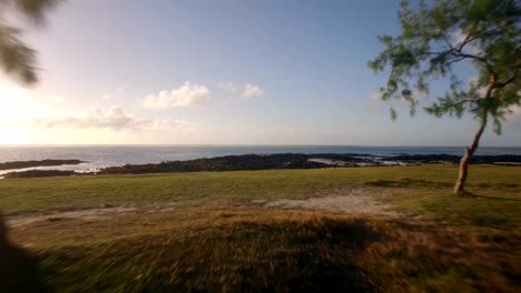 Flying-from-island-to-ocean,-Mauritius