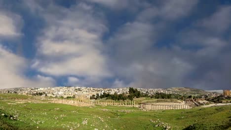 Roman-ruins-in-the-Jordanian-city-of-Jerash-(Gerasa-of-Antiquity),-capital-and-largest-city-of-Jerash-Governorate,-Jordan