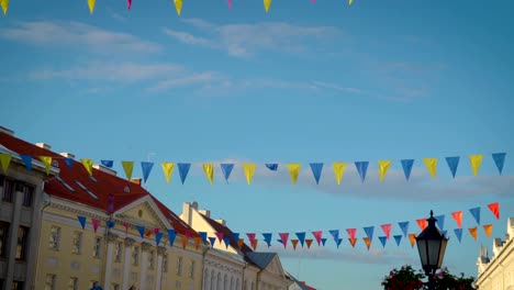 Verschiedene-farbige-Ammern-hängen-auf-den-Straßen