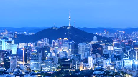 Zeitraffer-von-Seoul-City-Skyline,-Südkorea.