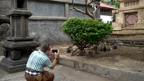 A-man-takes-pictures-of-monkeys-on-a-smartphone