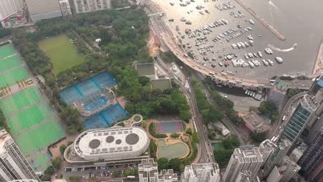 Aerial-drone-shot-of-Hong-Kong-city