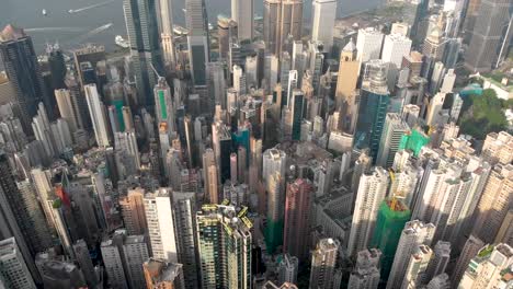 Aerial-tilt-up-shot-of-Hong-Kong-skyline