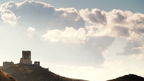 Stone-old-tower-house-on-Mani,-Greece.-Time-lapse