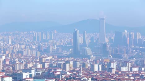 Smog-over-megalopolis-Istanbul,-industrial-mist,-environmental-pollution-issue