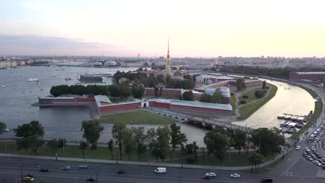 Aerial-view-of-the-city-of-St.-Petersburg,-Peter-and-Paul-Fortress.