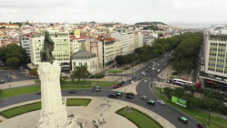 Aerial-view-of--Marques-de-pombal-square-in-Lisbon-Portugal