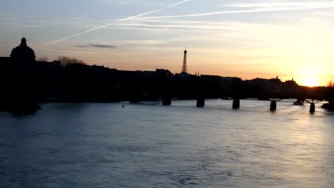 Paris,-Frankreich,-Seine-Sonnenuntergang-Zeitraffer