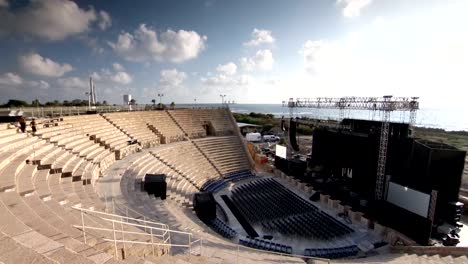 Caesarea-amphitheatre-stage-side-view-timelapse