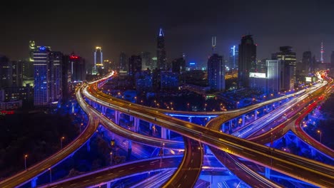 Nachtlicht-shanghai-strapazierter-Austausch-Kreuzung-4k-Zeitraffer