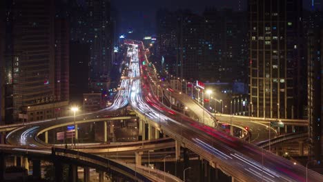 Nacht-Licht-stark-frequentierten-Stadt-Straße-4-k-Zeit-hinfällig-aus-Shanghai-Dach