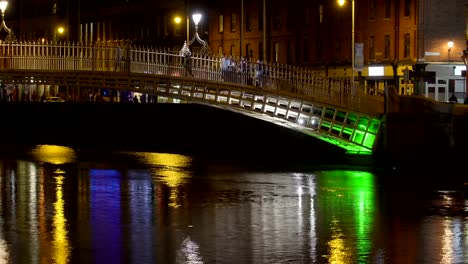 Color-green-lights-on-the-bridge-in-Dublin-in-Ireland
