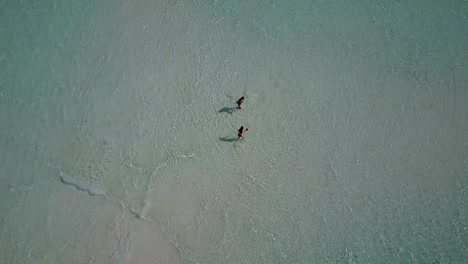 v03815-Aerial-flying-drone-view-of-Maldives-white-sandy-beach-on-sunny-tropical-paradise-island-with-aqua-blue-sky-sea-water-ocean-4k-2-people-young-couple-man-woman-playing-ball-fun-together