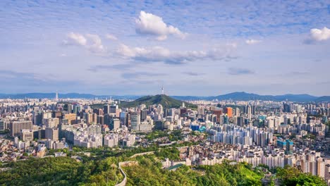 Time-lapse-of-Seoul-City-Skyline,-South-Korea.