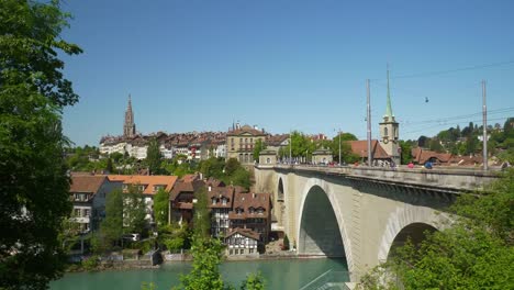 Switzerland-bern-cityscape-sunny-day-rive-side-bridge-panorama-4k