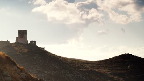 Stone-tower-house-on-Mani,-Greece.-Time-lapse