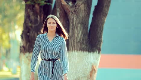 Retrato-de-una-bella-joven-está-caminando-en-el-parque.-Chica-va-a-una-reunión