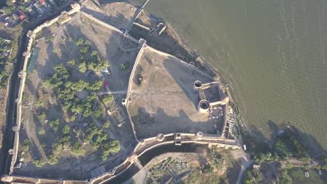 Flying-on-drone-over-ancient-fortress-Akkerman-which-is-on-the-bank-of-the-Dniester-estuary-in-Bilhorod-Dnistrovskyi-city