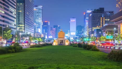 Zeitraffer-von-Seoul-City-bei-Nacht,-Südkorea