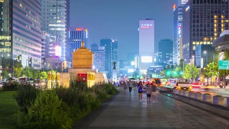 Zeitraffer-von-Seoul-City-bei-Nacht,-Südkorea