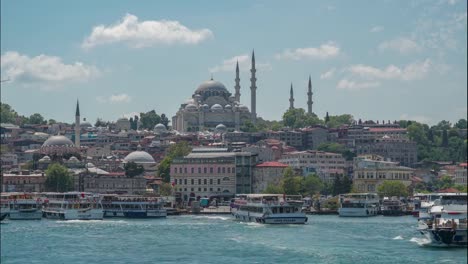 suleymaniye-mosque,-timel-apse,--Suleymaniye-passes-the-ferry-in-front-of-the-mosque,