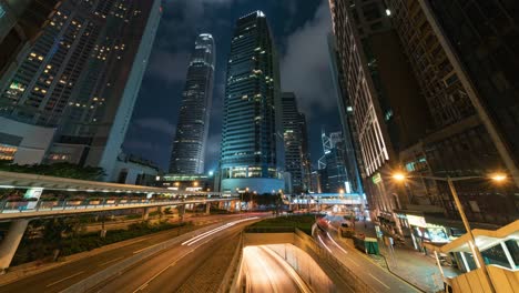 Hong-Kong,-China,-Timelapse---centro-de-la-ciudad-el-tráfico-por-la-noche