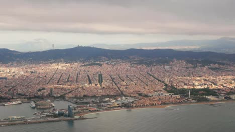 Barcelona,-Spain.-Aerial-View-Of-Cityscape-From-Plane-Flight-Attitude