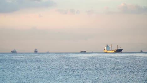 Cargo-ships-anchored-in-the-sea.-Philippines,-Manila