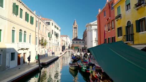 A-cityscape-view-of-the-canal-in-Venice-Italy