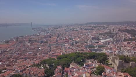 Portugal-verano-día-tiempo-Lisboa-paisaje-urbano-Bahía-alta-antena-panorama-4k