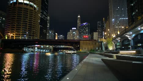 Chicago,-Illinois,-United-States-of-America.-November-29th,-2017.-Late-Evening-Hours-in-the-City-Center.-City-Riverwalk.