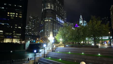 Chicago,-Illinois,-United-States-of-America.-City-Riverwalk.-November-29th,-2017.-Late-Evening-Hours-in-the-City-Center.