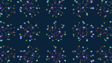 Colorful-shapes-pattern-with-dots-and-lines-on-black-gradient