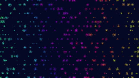 Regenbogenschneeflocken-Mit-Neonfarbe-In-Dunkler-Galaxie