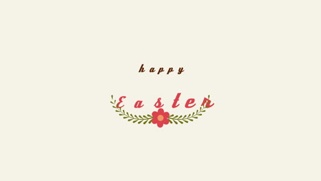 Happy-Easter-with-retro-spring-flower-and-green-leaves-on-white-gradient