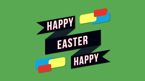 Texto-Retro-Feliz-Pascua-Con-Patrón-De-Formas-Coloridas-En-Degradado-Verde